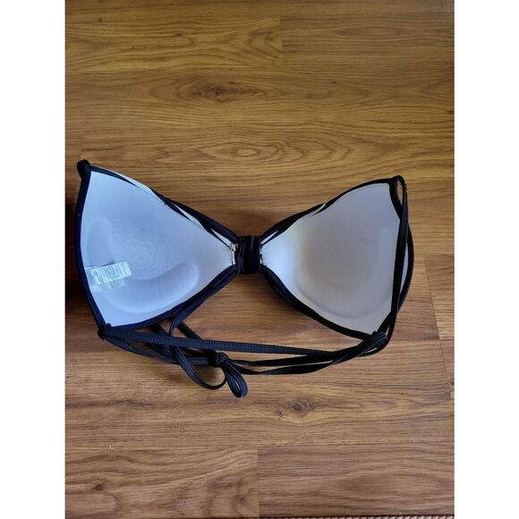 Women's Sunset Bikini Top Bow‎ Tie Black and White Stripes Size Large - Picture 2 of 4